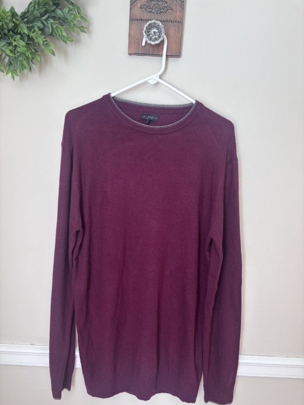 Emi Maglia Mens Size L Burgundy Cashmere Blend Crewneck Knit Sweater Italy